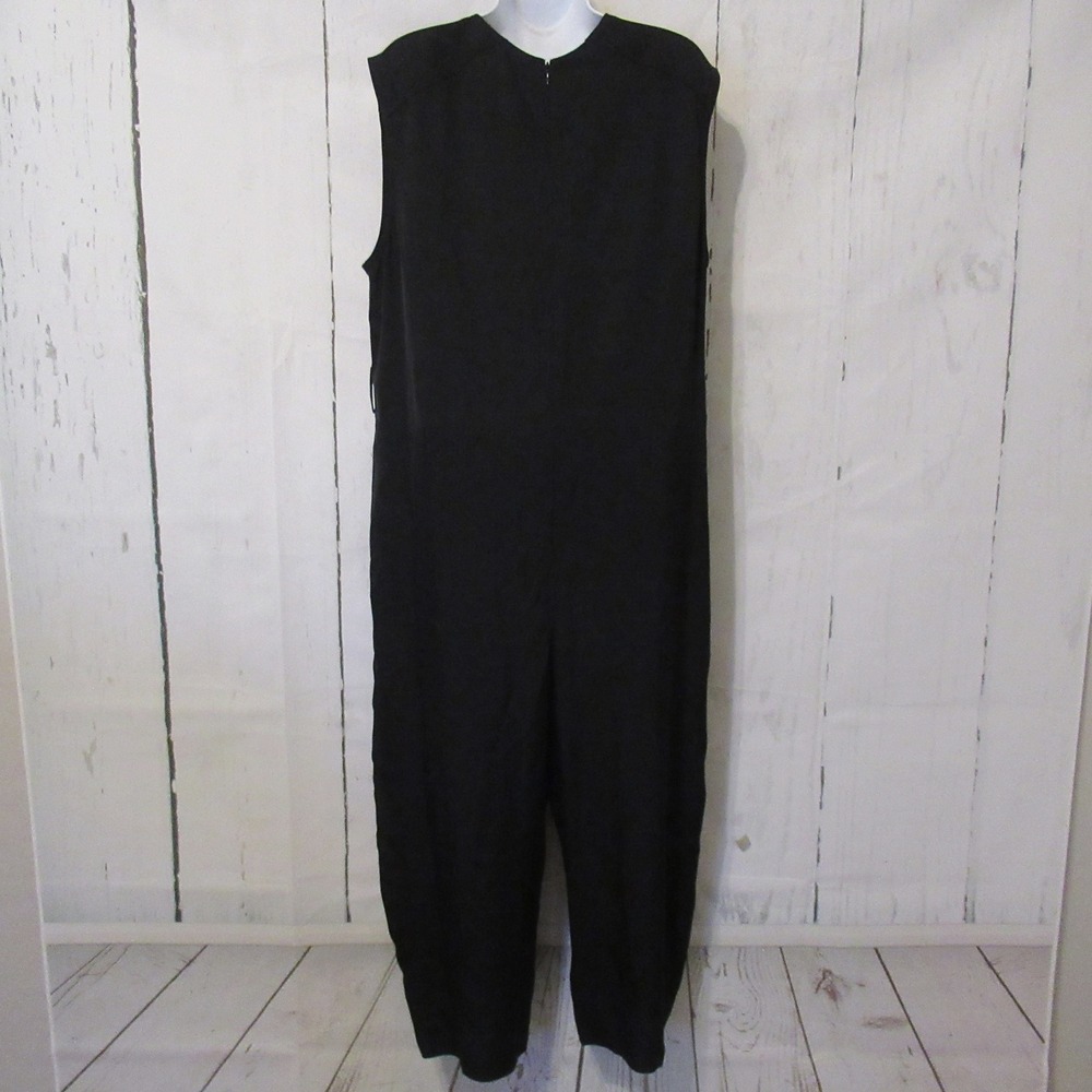 Theory Jumpsuit L Black Cargo Wide Leg Flat Twill Minimalist Quiet Luxury
